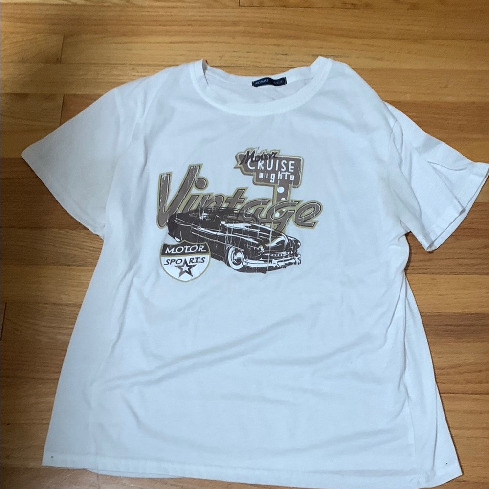 ROMWE White Short Sleeve Graphic Tee